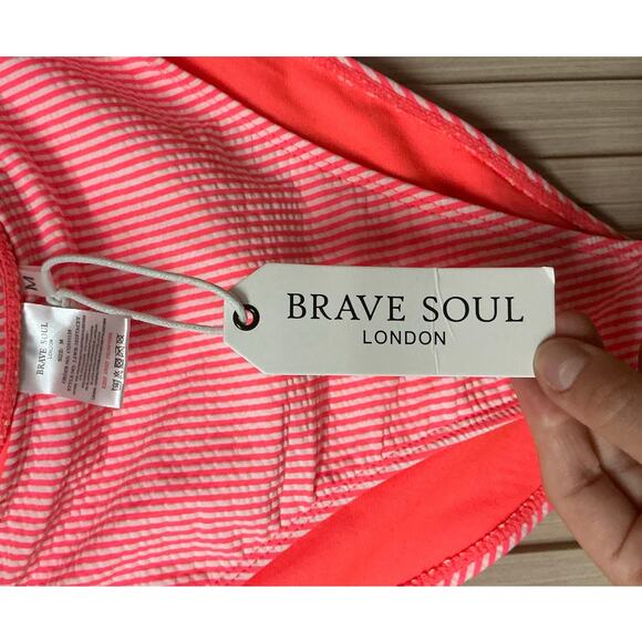 Brave Soul High Waisted Neon Stripe Bikini Bottom Size M - Picture 4 of 6